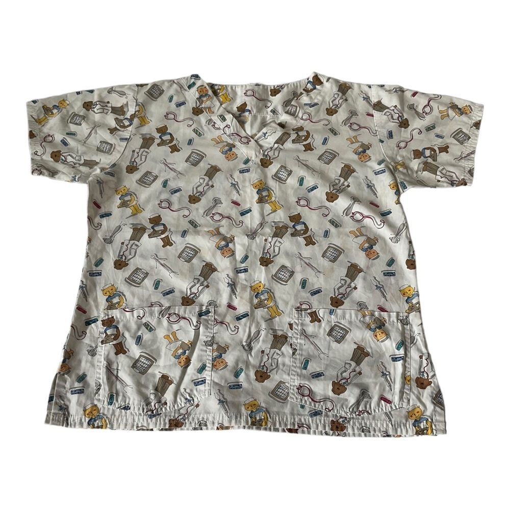 UA Women's Cotton SCRUBS SIMPLY MORE Cats Doctor  V-Neck Scrub Vintage Size M